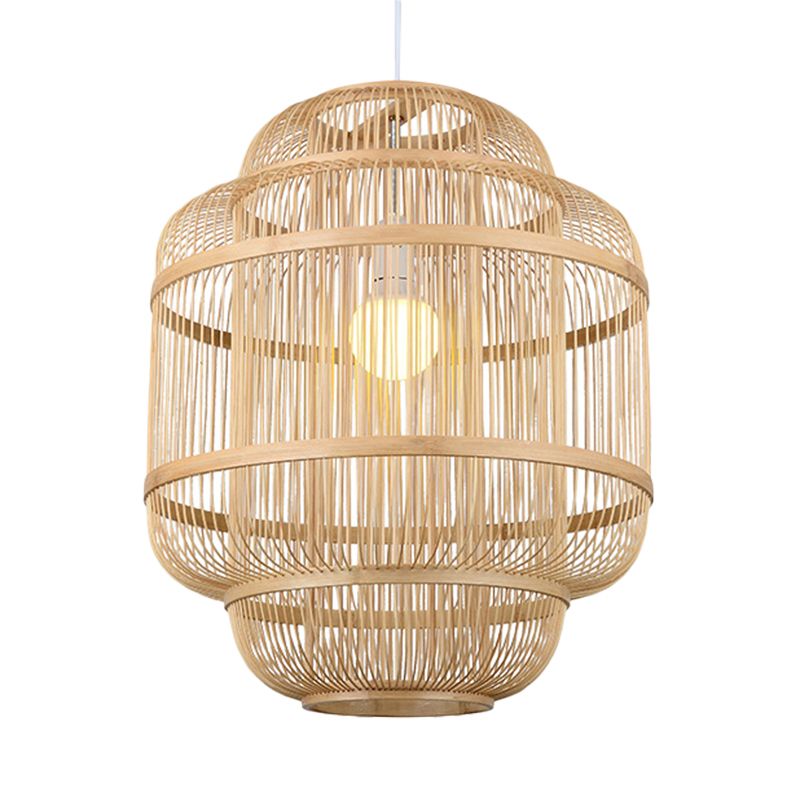 Wood orb Chandelier Dining Room Hanging Lamp Simple Style Hanging Lighting in Beige