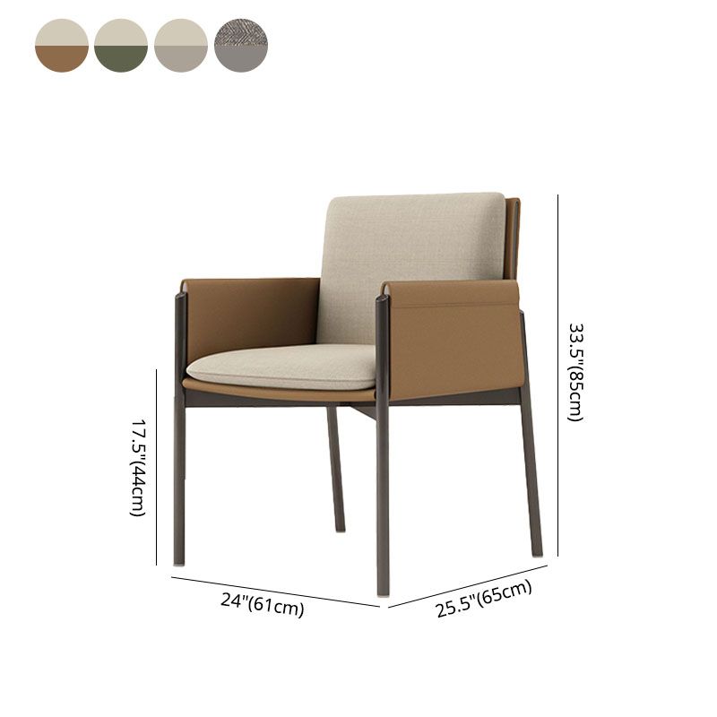 Silla de comedor de tela de lino minimalista, silla individual con brazo trasero sólido para cocina