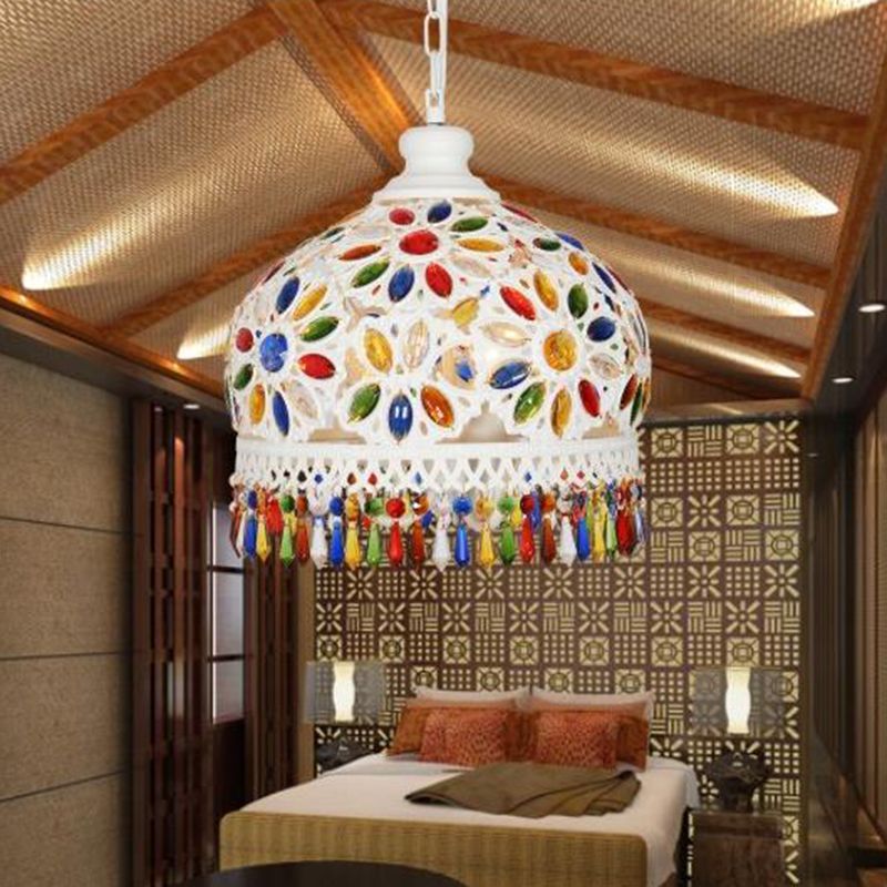 Bohemian Dome Chandelier Lighting Fixture 3 Heads Metal Ceiling Pendant Light in White for Restaurant