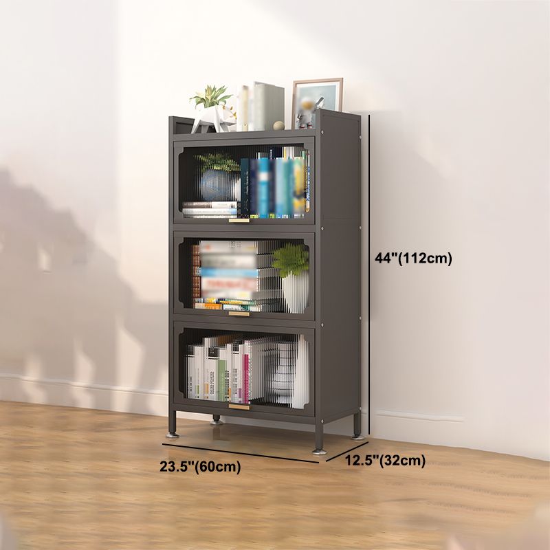 Industrial Style Metal Bookshelf Closed Back Shelf Bookcase with Doors