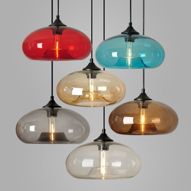 Modern Ellipse Suspension Lamp Glass 1 Head Dining Table Pendant Light Fixture in Black