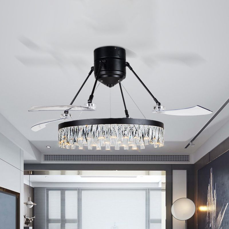 48 "brede 3-blade LED-spoelplafondventilator Contemporary Circle Prismatic Crystal Semi Flush Light in Black