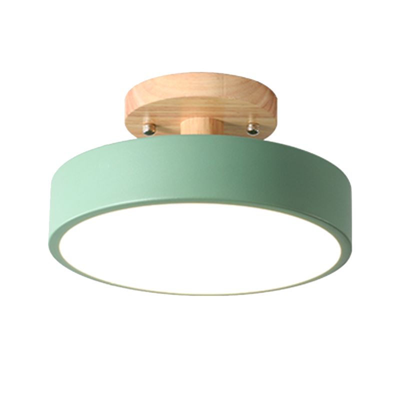 LED Round Semi Flush Nordic Metal and Wood Ceiling Semi Flush in 5 - Colors