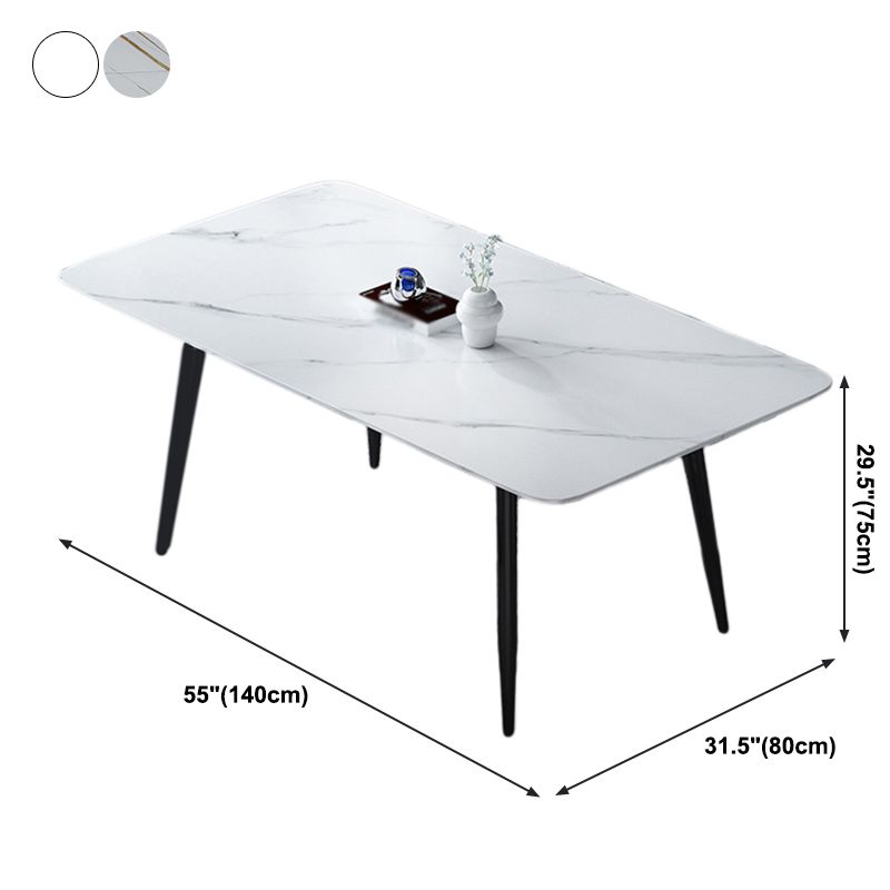 Einfachheitstil Home Sintered Stone Esstisch 4 Beine Kohlenstoffstahl Basis Rechtecktisch