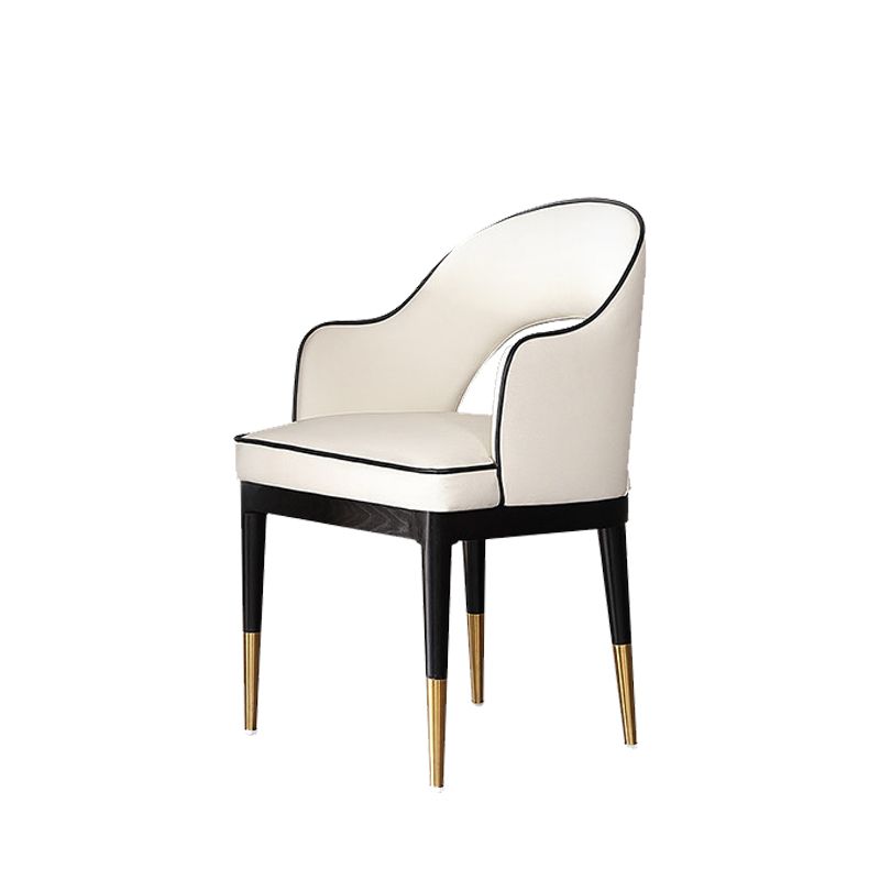 Glam Open Back Dining Armchair PU Leather Dining Chair with Solid Wood Legs