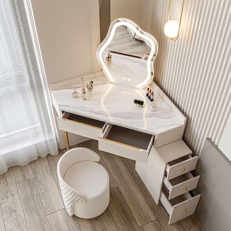 Slate Top Makeup Vanity Set with Drawers, Glam Makeup Vanity Desk Table