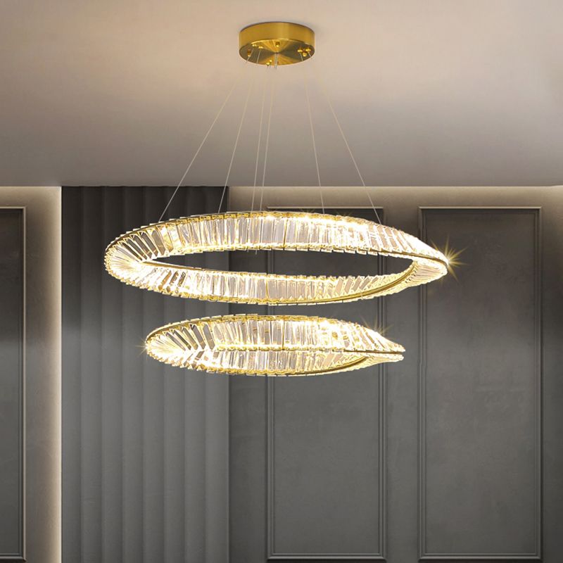 Luz de araña de cristal moderna luz colgante de dos niveles para sala de estar