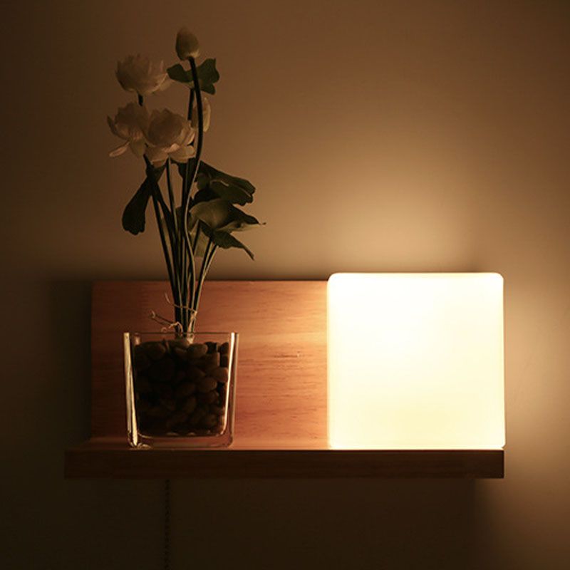 Lampada da parete rettangolare in legno in vetro minimalista moderno Pronzo da parete interno