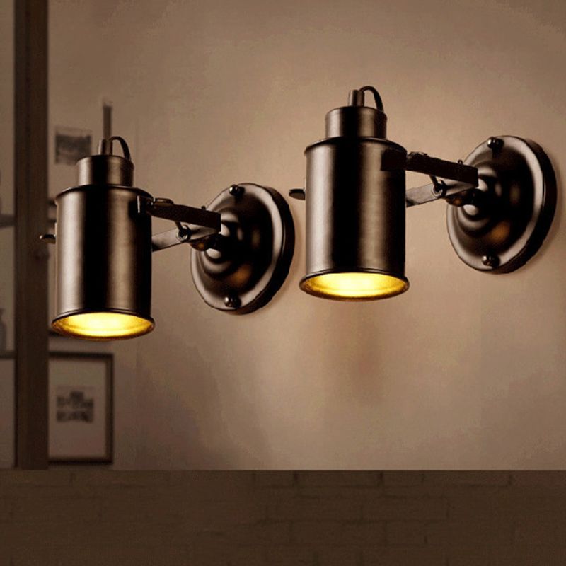 1 Light Geometric Industrial Metal Wall Lighting Fixtures in Black