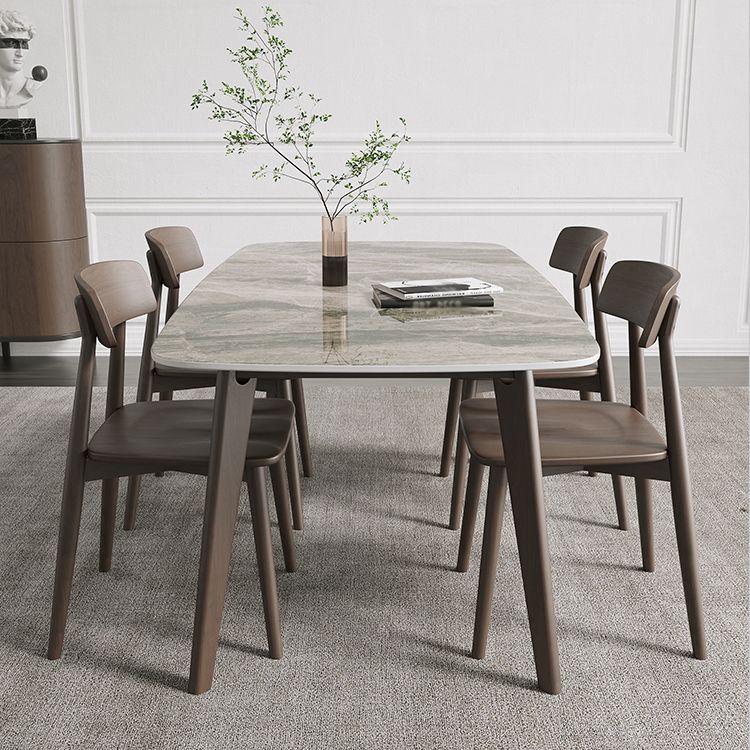 Contemporary Solid Wood Dining Table Sintered Stone Dining Table with 4 Legs