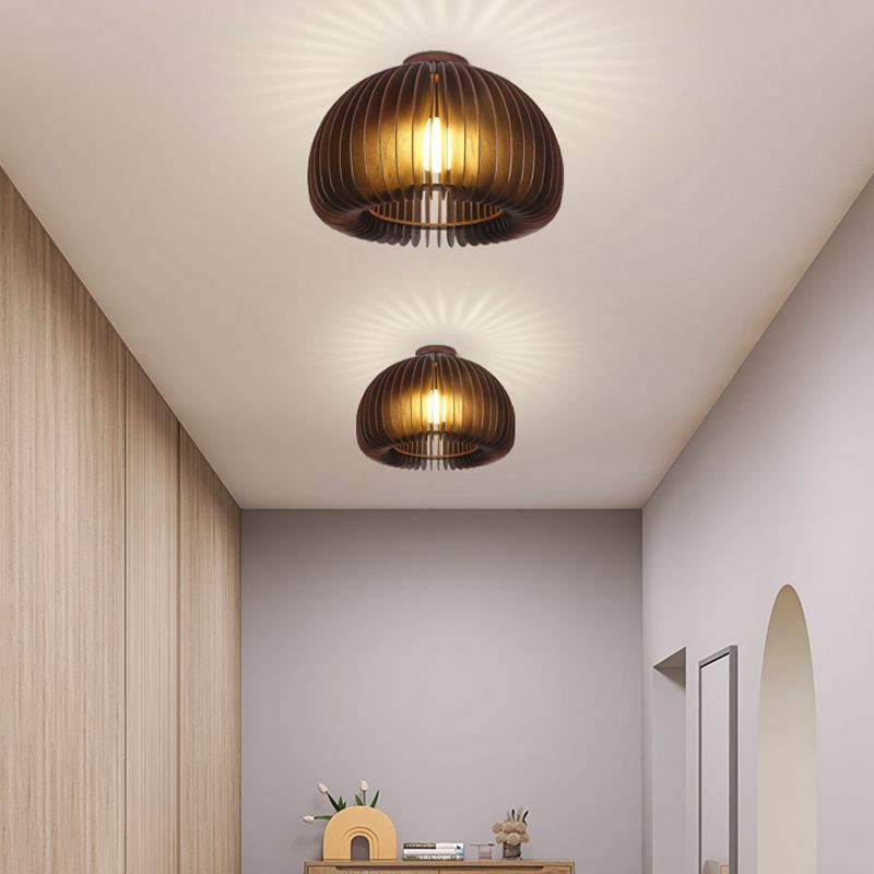 Modern Ceiling Light 1-Light Ceiling Mount Light with Wooden Shade for Bedroom