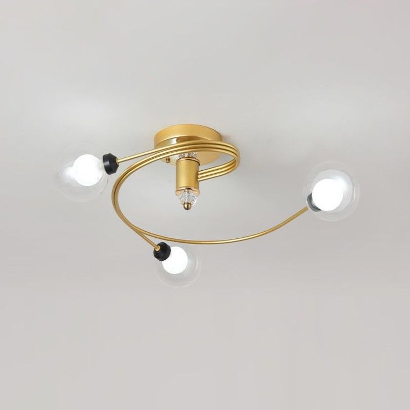 Gold Spiral Semi Flush Lighting Nordic 3/5 Lichter Deckeneinbau mit Orb Klar/Milch/Weiß Glasschirm