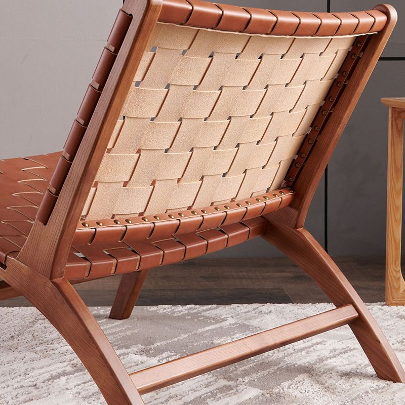 25.59" L x 31.88" W x 25.98" H Brown/Nautral Woven Accent Chair Solid Wood Lounge Chair