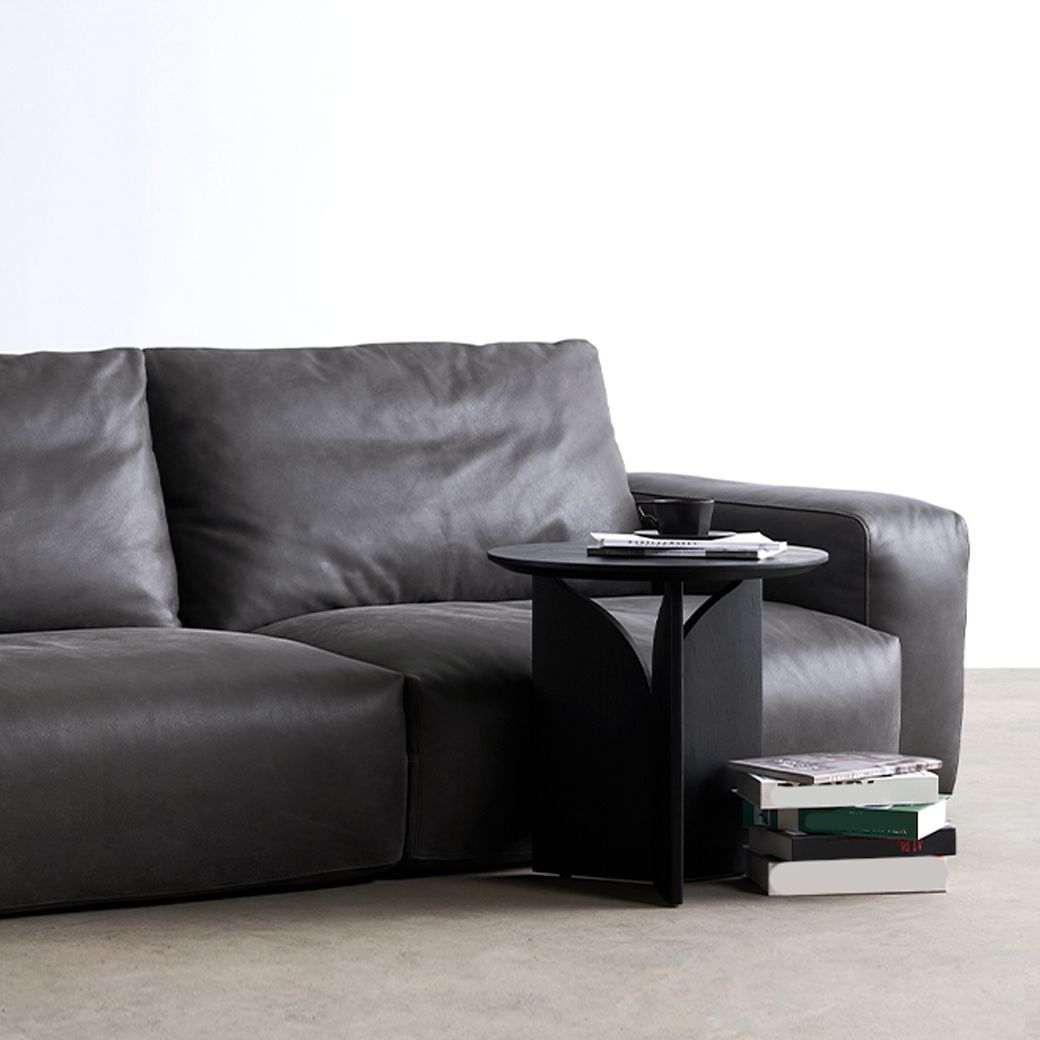 Mid Century Modern Sofa Leather Square Arm Sofa in Deep Grey