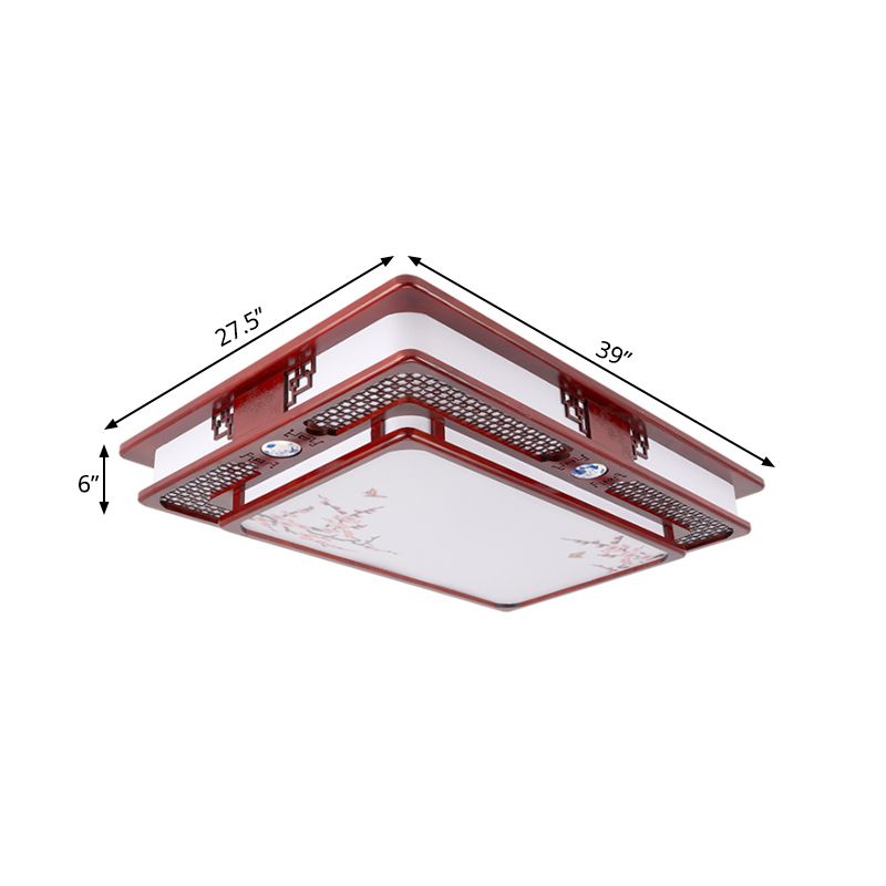 LED Flush Mount Classic Stylish Flower/Bird/Branch Wood Close to Ceiling Lamp in Dark Red for Living Room