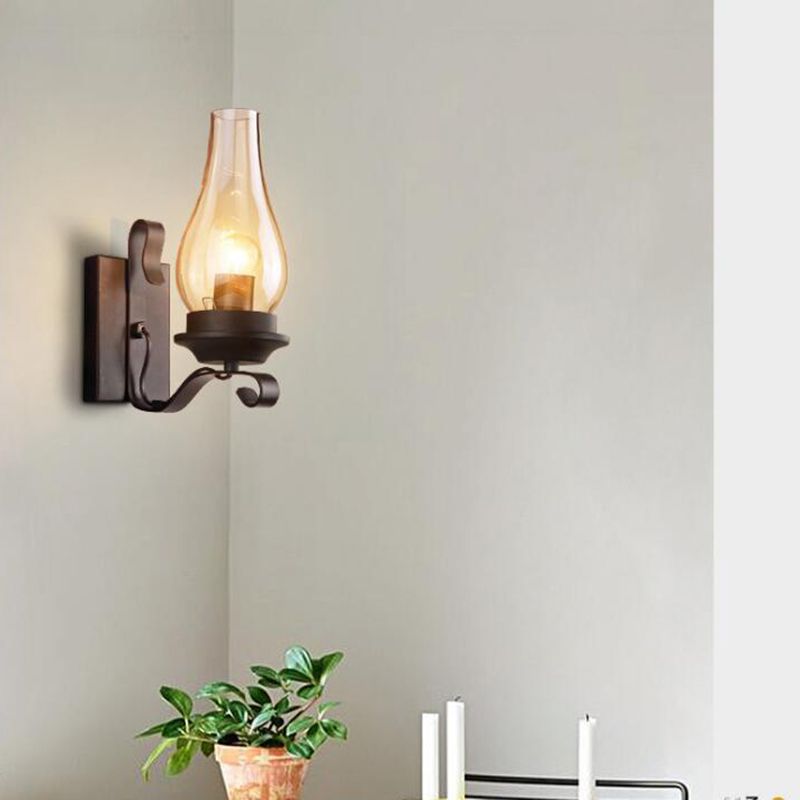Glass Geometric Shade Wall Lighting Industrial Style 1 Light Wall Mounted Light Fixture in Black