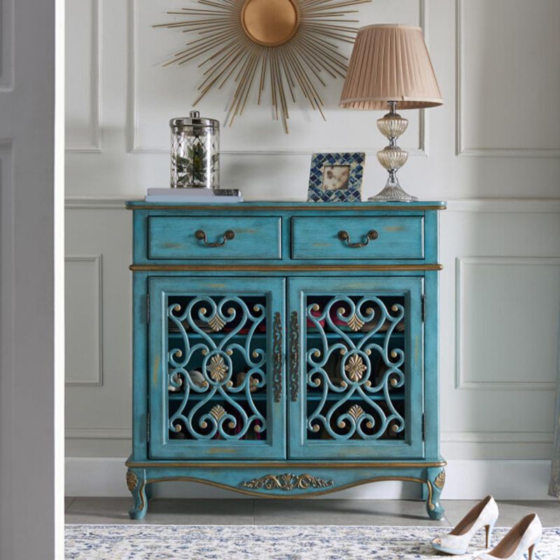 Industrial Solid Wood Accent Cabinet with 2 Drawers and 2 Doors