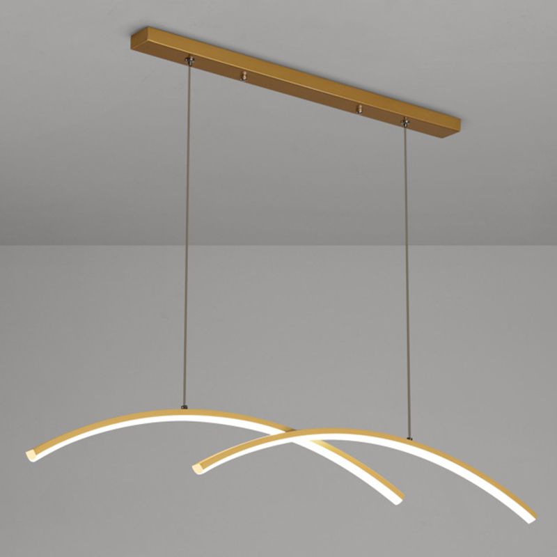 Estilo moderno de forma lineal ideas de iluminación de isla de metal 2 colgantes de la isla ligera en oro