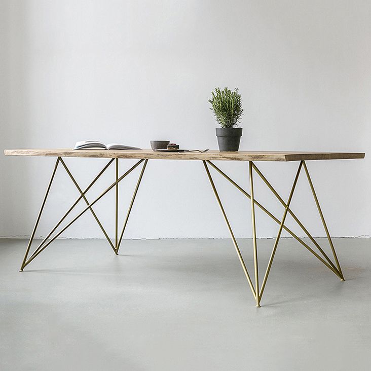 Mesa de comedor rectangular de lujo tradicional mesa de madera maciza con 4 patas de metal