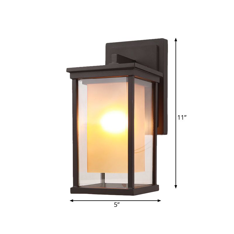 1 Bulb Wall Light Lodge Yard Amber Glass Sconce with Rectangle Clear Glass Shade in Black