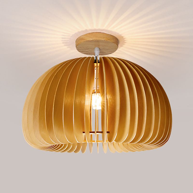 Japanese Style Wooden Ceiling Light Pumpkin Shape Ceiling Lamp for Bedroom