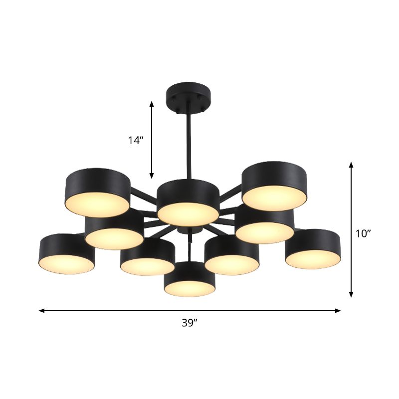 Drum Pendant Light Post Modern Metal 3/5/6/10 Lights Black/Gold Chandelier Light for Living Room