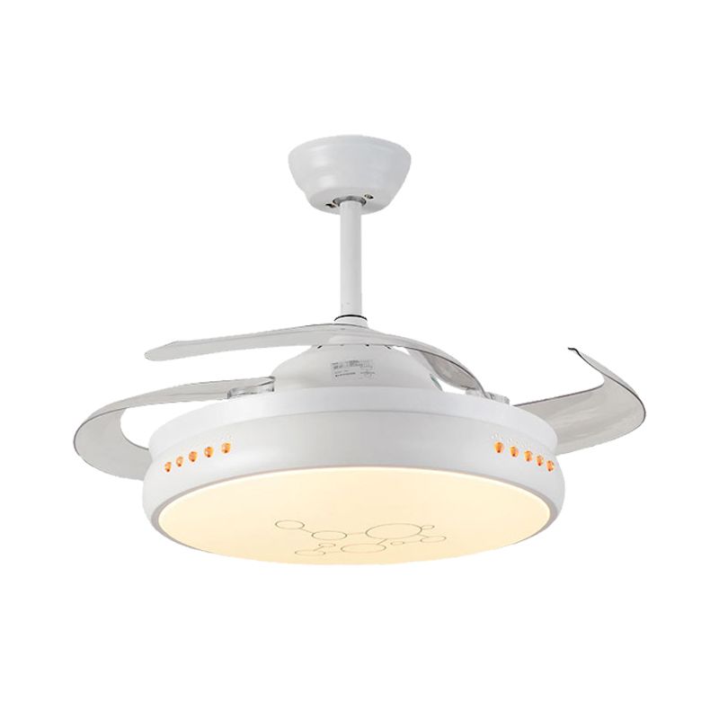 42 "brede LED Round Semi Flush Mount Simple Black/White Finish Metal 3 Clear Blades Hangende ventilatorlicht met acryltint