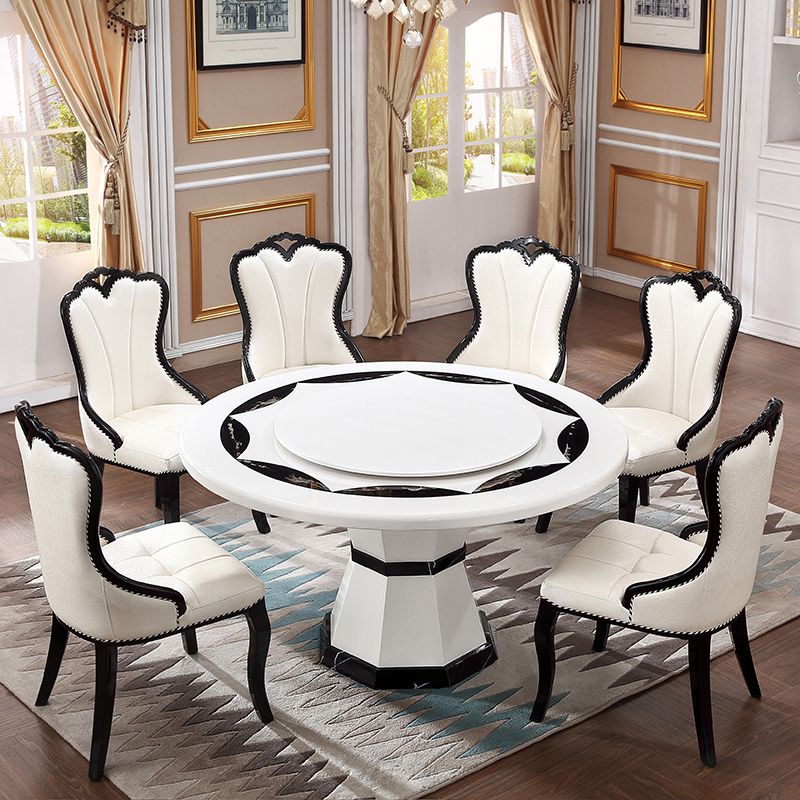 Round Pedestal Dining Site Table Marble Tripod Base Dining Room Collection With Turntable