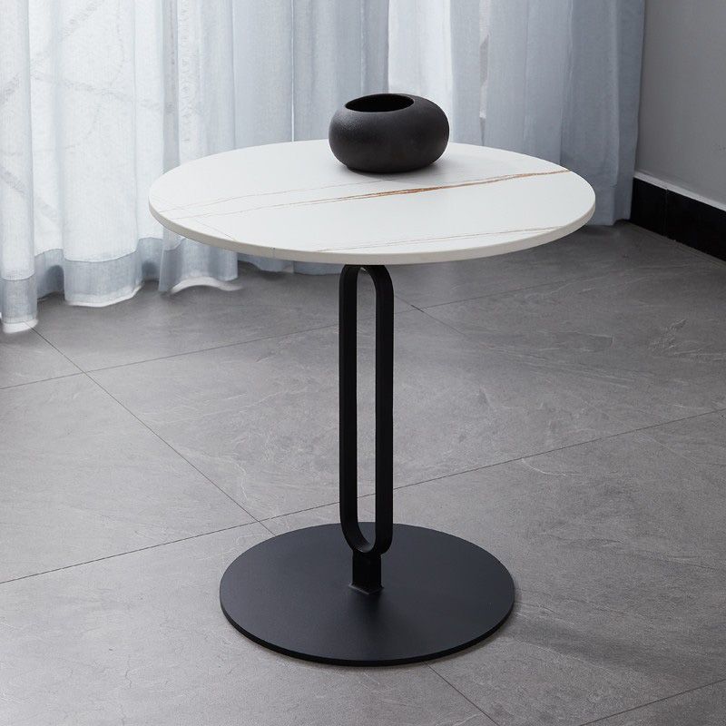 Stone Top Accent Side Table Round Pedestal Living Room Metal Corner Table