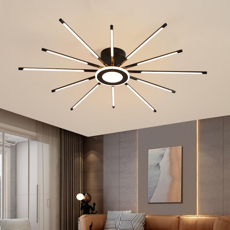 Modern Creative LED Semi Flush Mount Acrylic Linear Ceiling Light in Black and Gold