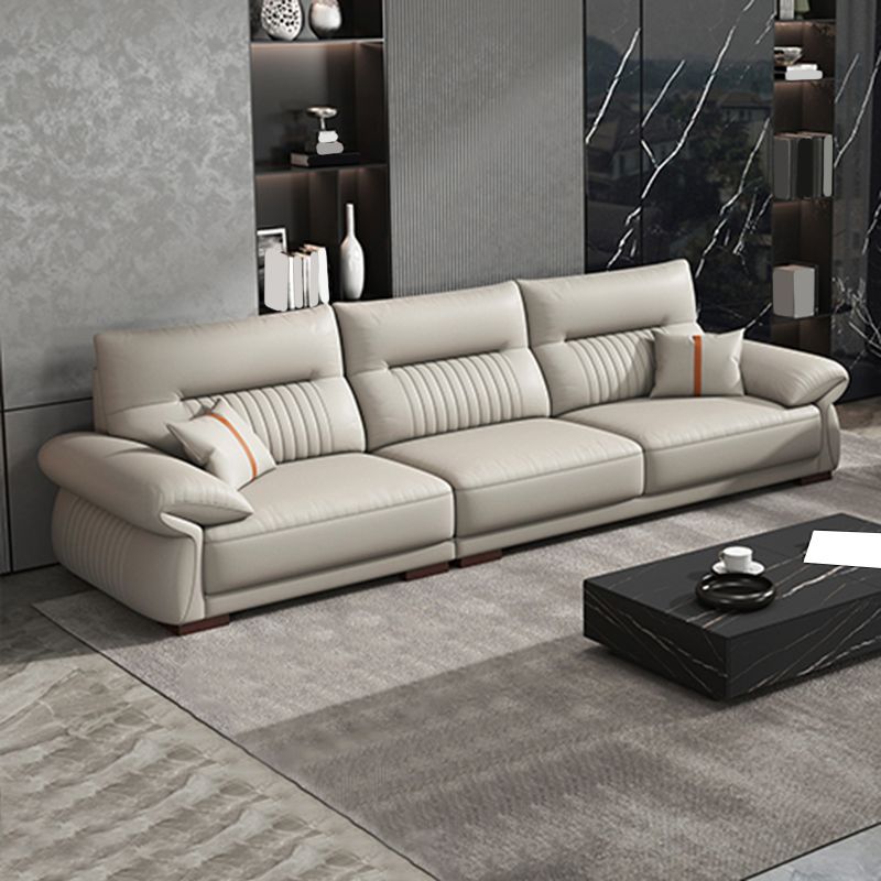 Contemporary Cream Stationary Grain Leather Square Arm Sofa & Chaise