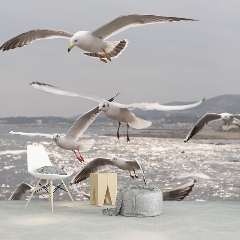 Customized Seagulls Mural Environment Friendly Wallpaper for Guest Room Decoration