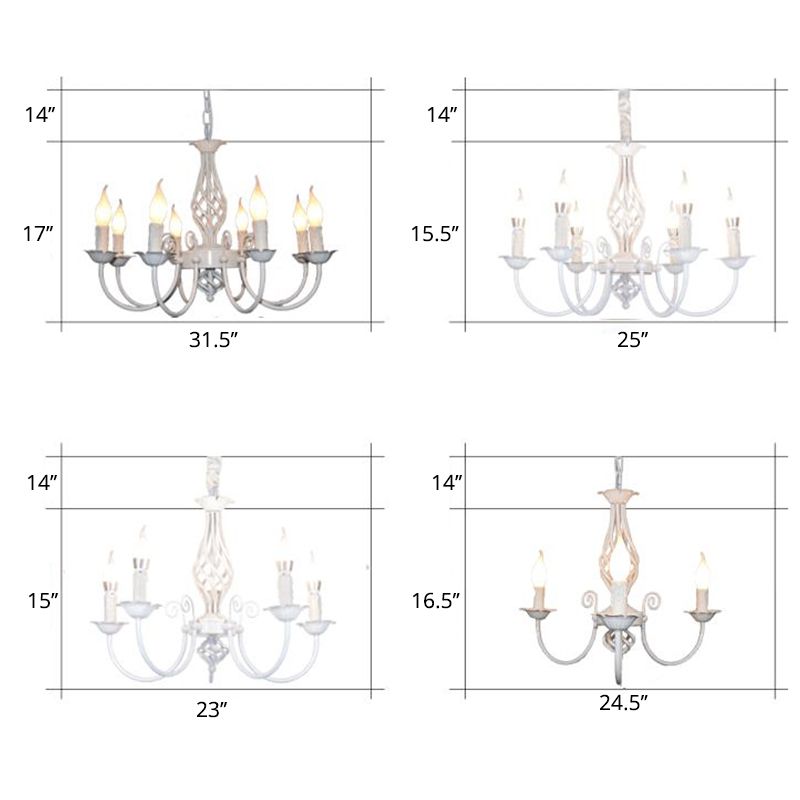 Black/White Swooping Arm Chandelier Lamp Traditional Metal 3/4/5 Lights Living Room Hanging Light