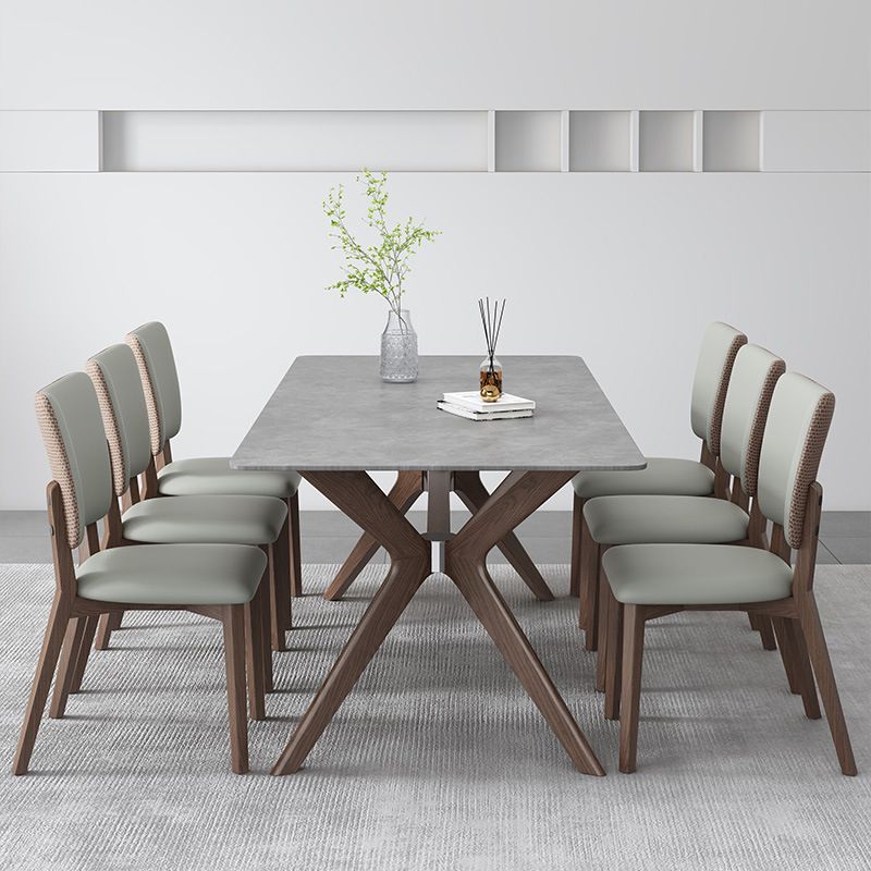 Contemporary Style 1/4/5/7 Pieces Dining Chairs Set Rectangle Stone Furniture in Gray
