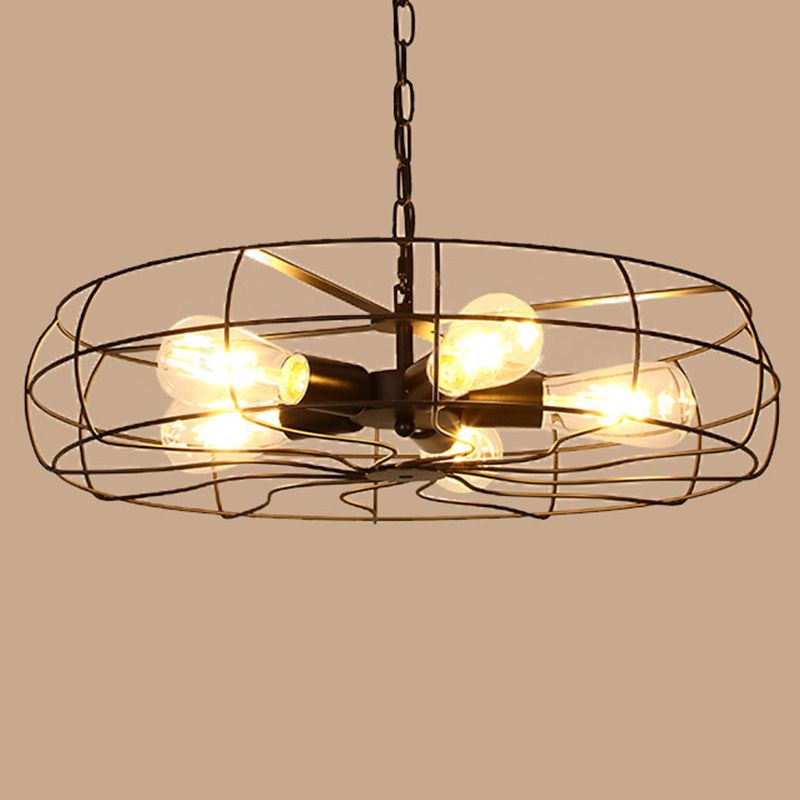 Cage Shaped Restaurant Chandelier Light Fixture Industrial Metal Black Pendant Light Fixture
