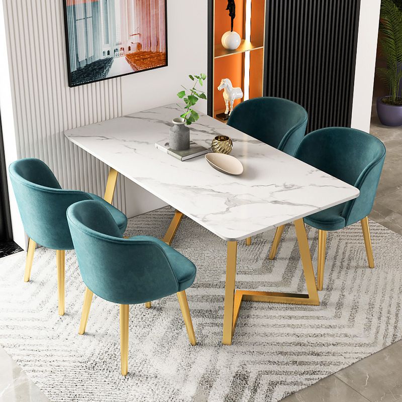 Stone Top Dining Table White Traditional Luxury Table with Sled Base