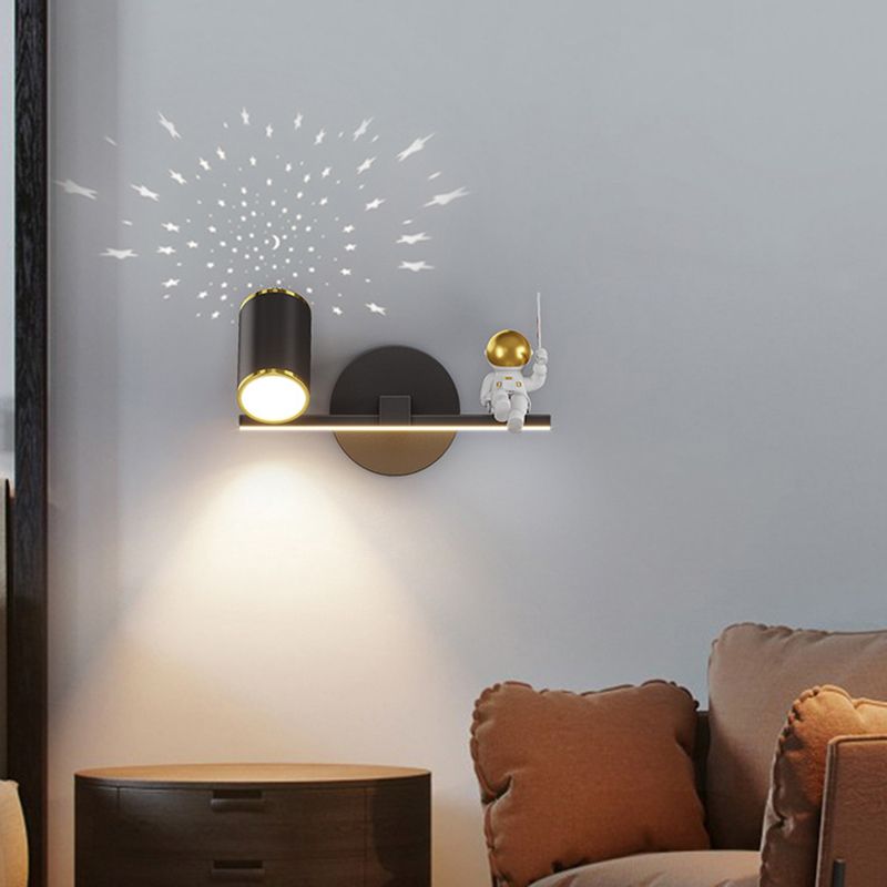 Kids Astronaut Wall Lamp Metal Sconce Lighting in Black and Gold for Bedroom