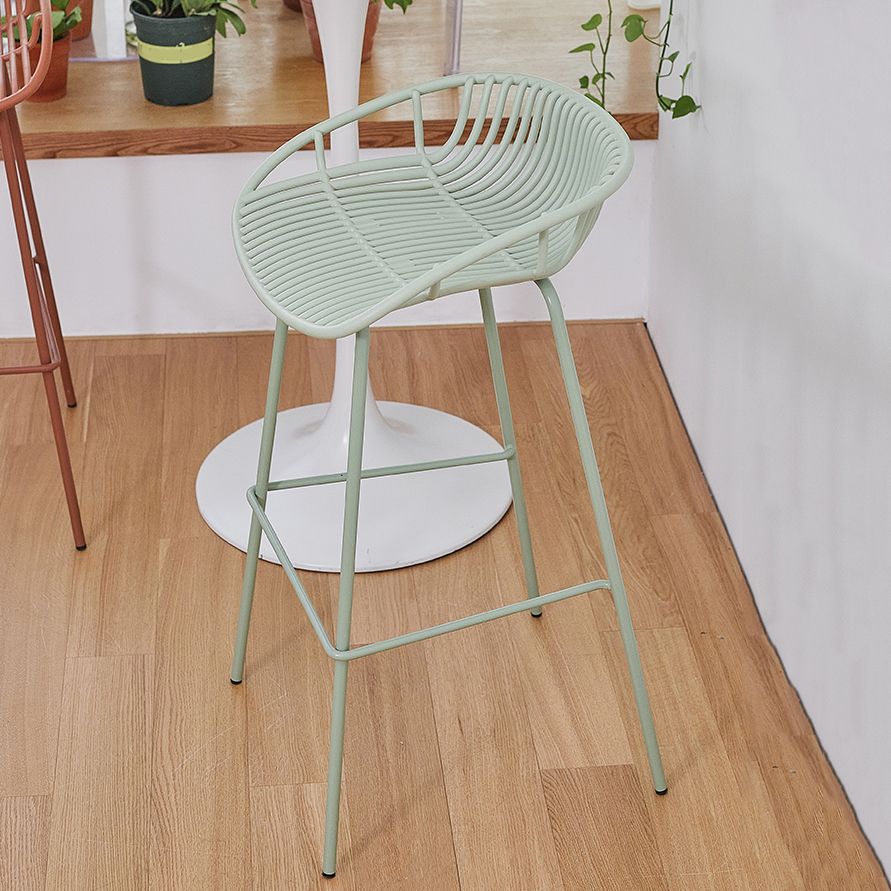 Contemporary Matte Finish Iron Bar Stool Footrest Restaurant Stool