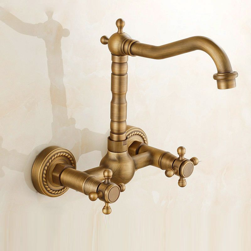 Vintage Tub Faucet Two Cross Handle Faucet Pure Copper Wall Mounted Faucet