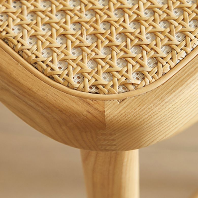 Contemporary Armless Rattan Bar Stool with Ash Solid Wood Base