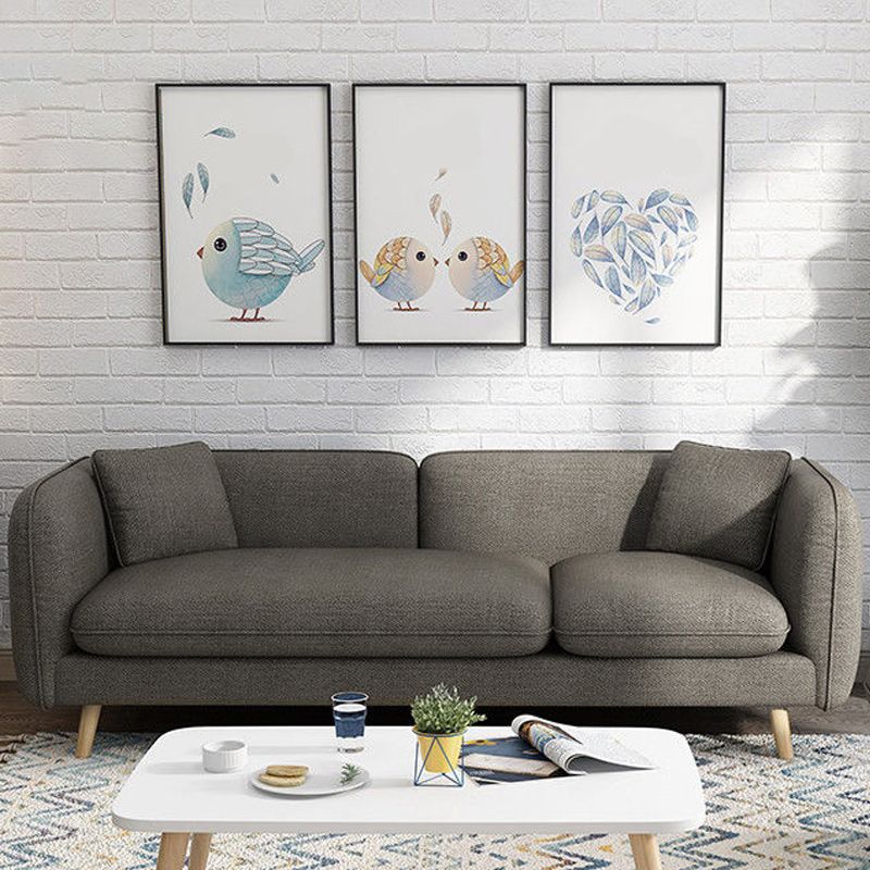 Contemporary 27.55" H Cotton Blend Square Arm Sofa with Pillows