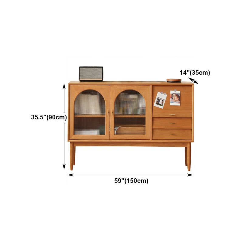 Drawer Pine Wood Sideboard Modern Adjustable Shelving Credenza for Living Room