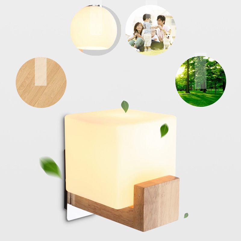 Nordic Style Squared Wall Sconce Lighting Wooden Bedroom Wall Light Sconce in White