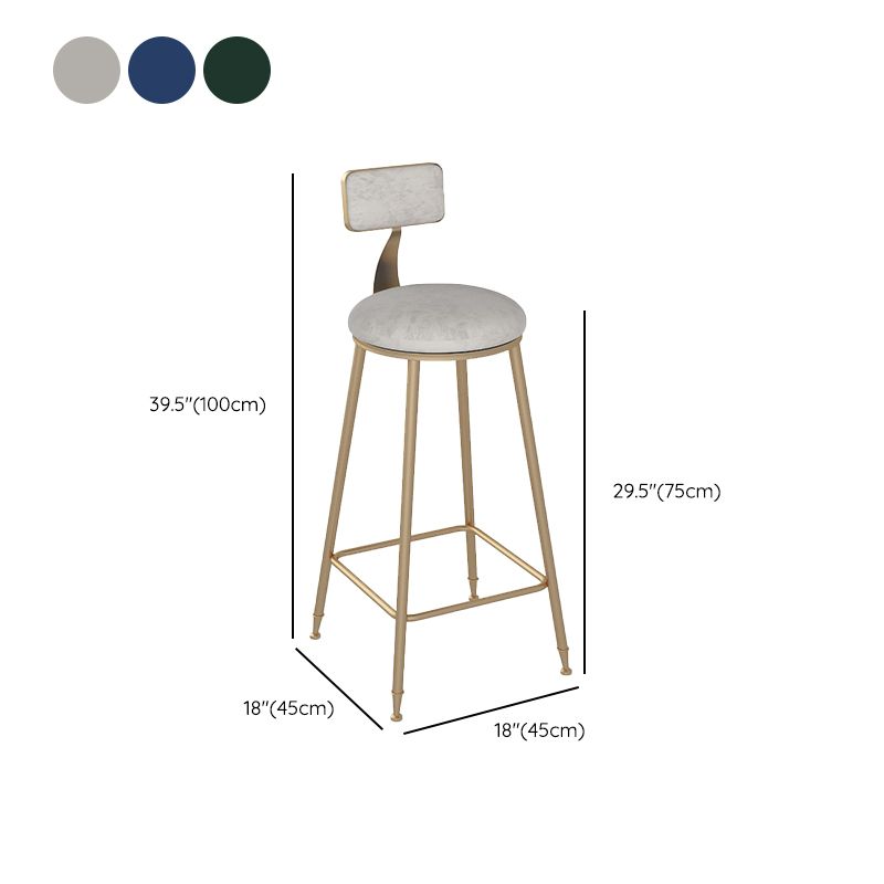 Glam Round Dining Stools Metal Low Back Bar Stools with Footrest