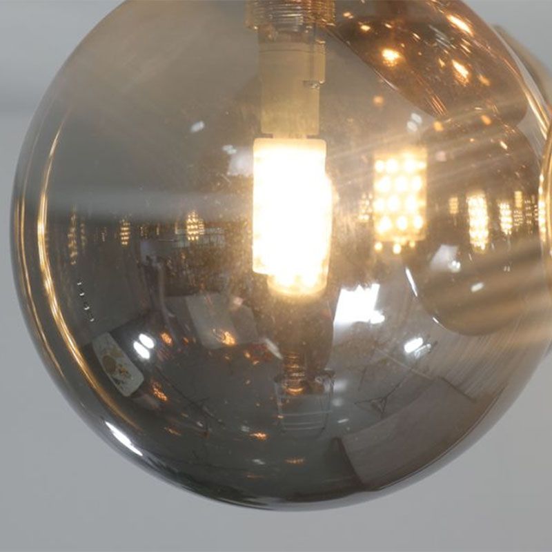 Kugel Rauchgrau -Glas Deckenlampe postmoderne 5 Lichter Gold Finish Halbflush Leuchte