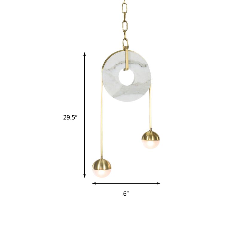 Gold Ball Anhänger Beleuchtung Post moderne 2 Lichter weiße Glas LED Hängende Lampe mit Riemenscheibe und Kette
