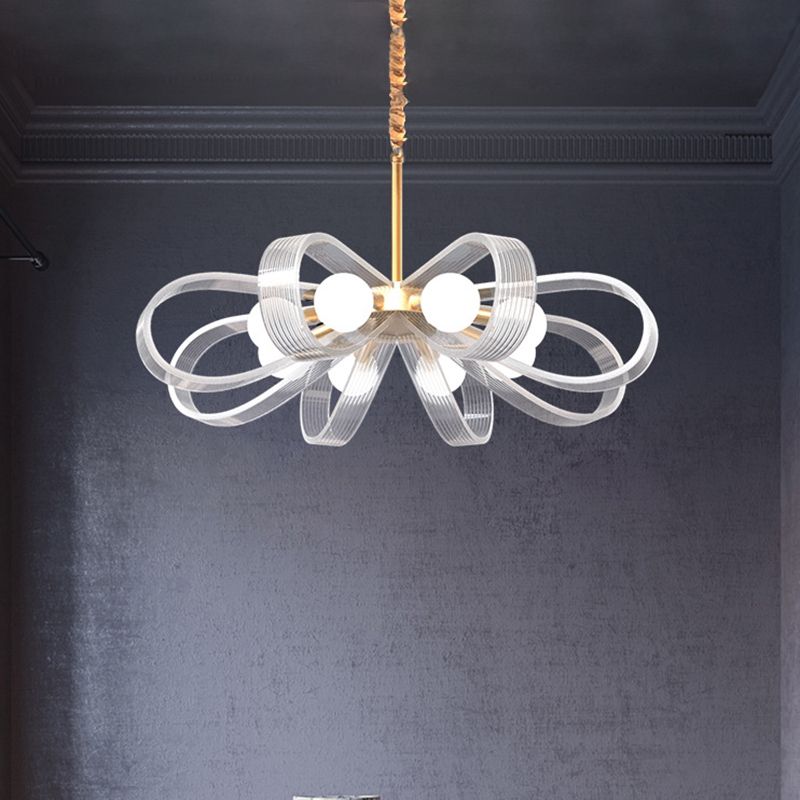 White Flower Chandelier Pendant Light Contemporary 8 Heads Acrylic Ceiling Hang Fixture