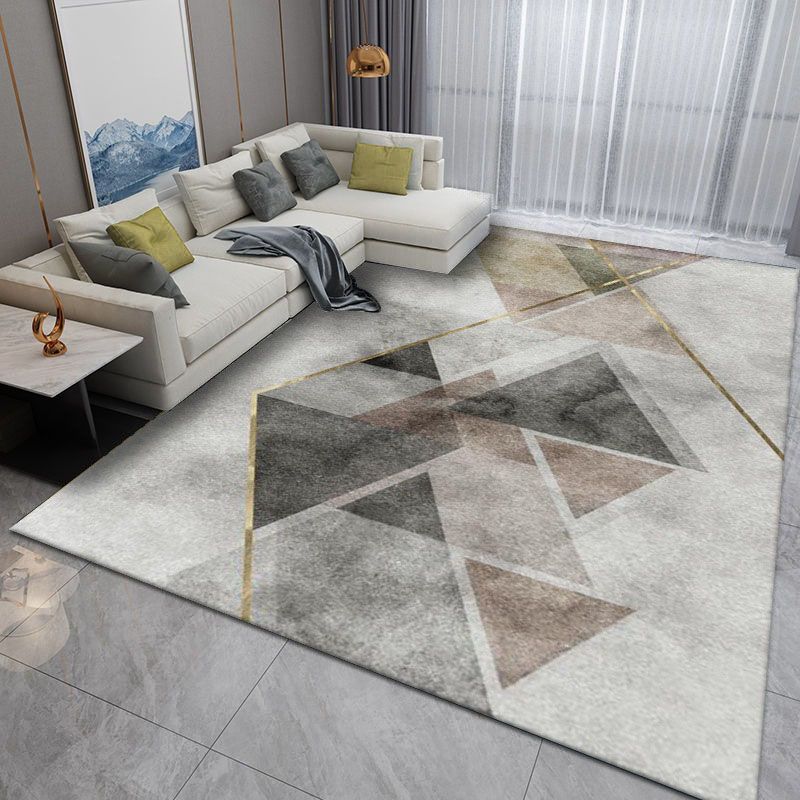 Grey Modern Carpet Polyester Striped Carpet Non-Slip Backing Carpet for Living Room