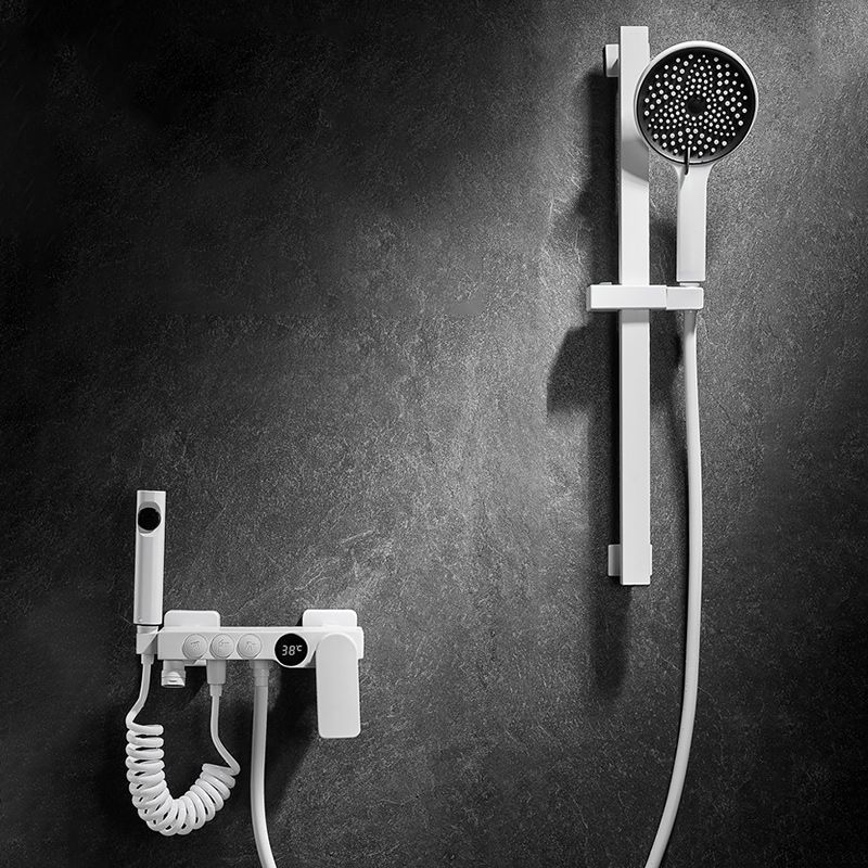 Round Shower Set White Wall Mounted Handshower Lever Handle Shower Hose Swivel Shower Set