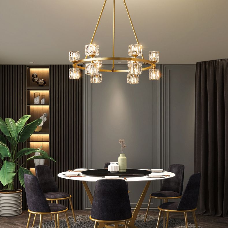 Postmodern Cycle Chandelier Crystal Pendant Ceiling Lights with Hanging Cord for Living Room